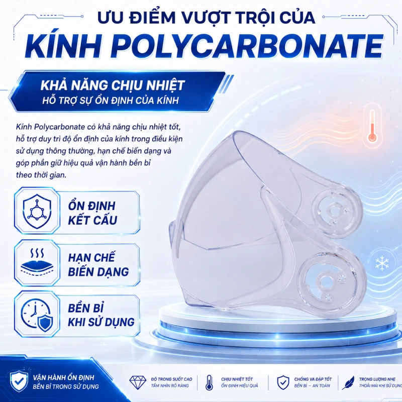 Ưu điểm vượt trội của Kính Polycarbonate là Khả năng chịu nhiệt hỗ trợ sự ổn định của kính