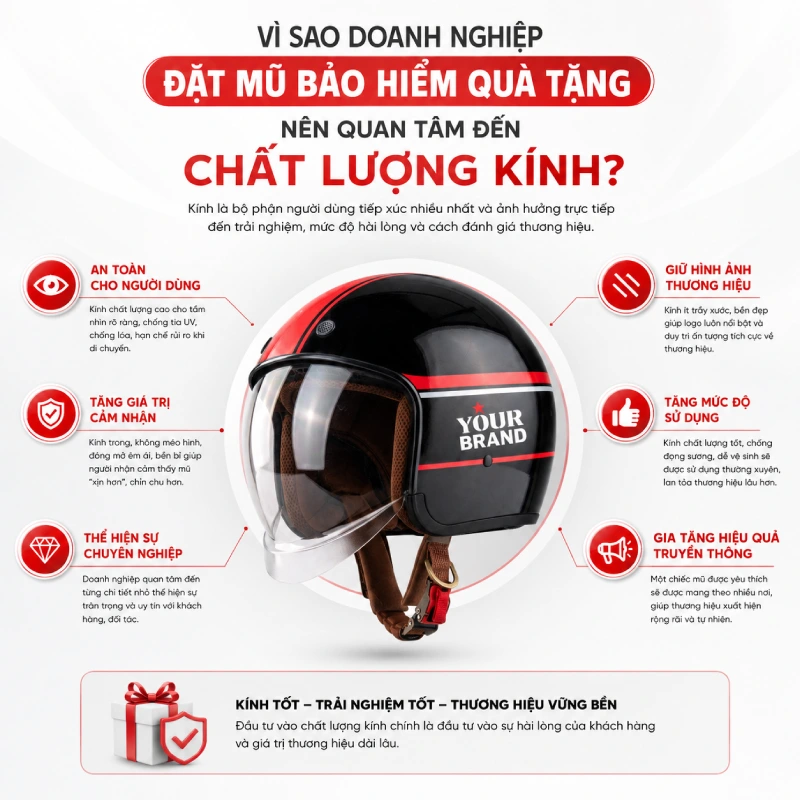 Vì sao doanh nghiệp đặt mũ bảo hiểm quà tặng nên quan tâm đến chất lượng kính?