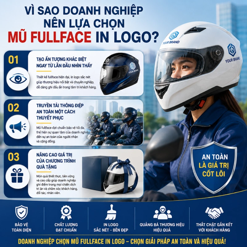 Vì sao doanh nghiệp nên lựa chọn mũ fullface in logo?