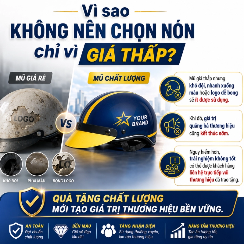 Bảng giá mũ bảo hiểm quà tặng mới nhất tại Á Châu 8 Vì sao không nên chọn nón chỉ vì giá thấp?