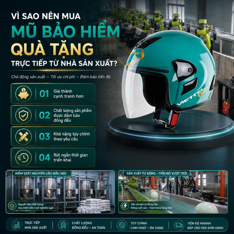 Mua mũ bảo hiểm quà tặng ở đâu chất lượng cao, giá tốt? 1 Vì sao nên mua mũ bảo hiểm quà tặng trực tiếp từ nhà sản xuất?