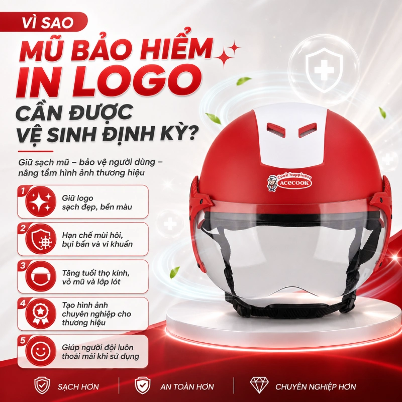 Vì sao mũ bảo hiểm in logo cần được vệ sinh định kỳ?