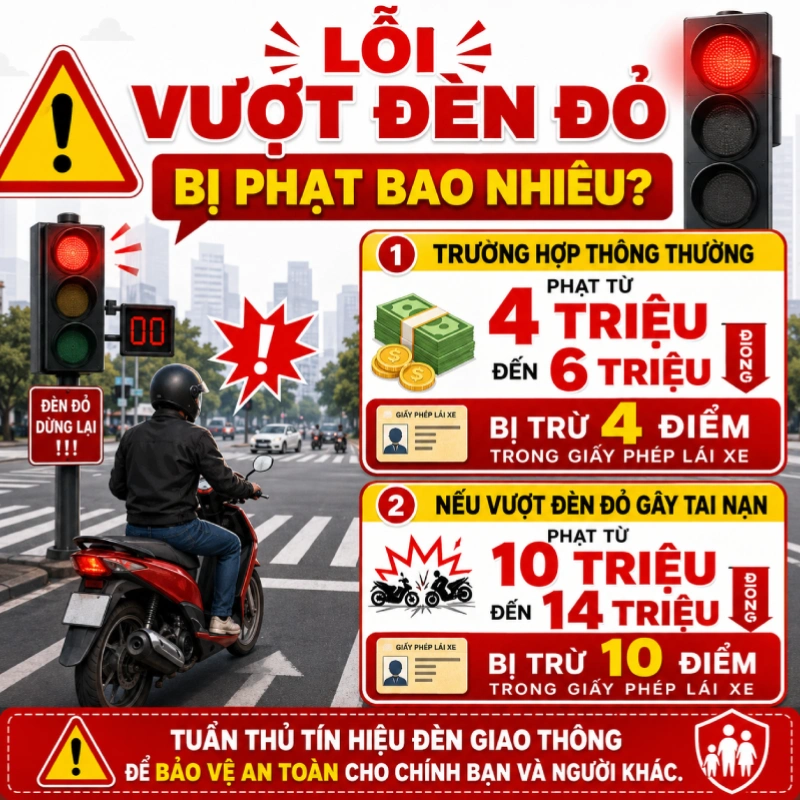 Xe máy vượt đèn đỏ phạt bao nhiêu tiền năm 2026?