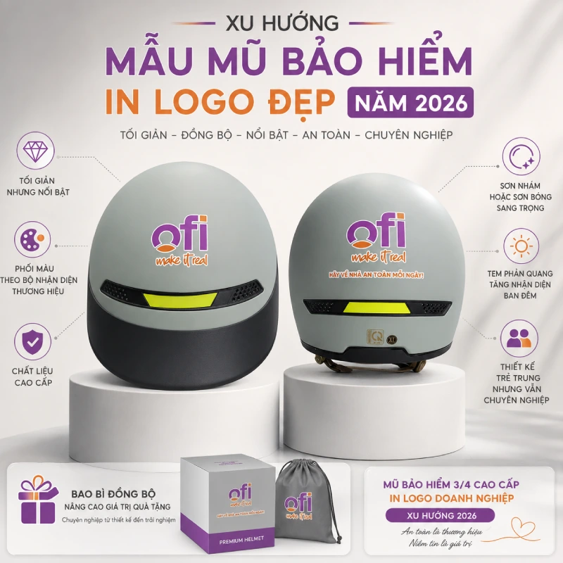Xu hướng mẫu mũ bảo hiểm in logo đẹp năm 2026
