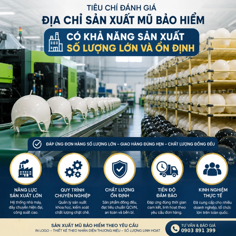 Địa chỉ sản xuất mũ bảo hiểm uy tín, chất lượng phải có khả năng sản xuất số lượng lớn và ổn định