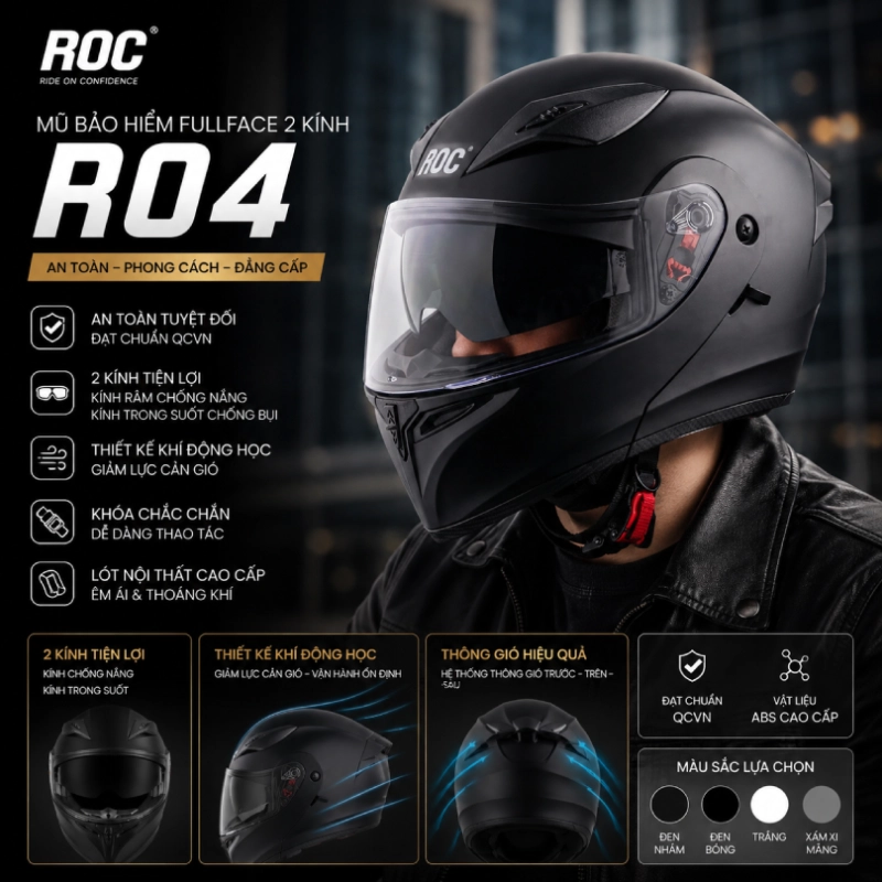 Mũ bảo hiểm có kính cho nam ROC R04
