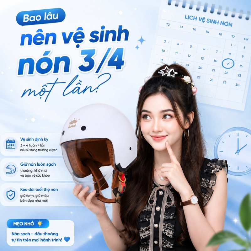 Bao lâu nên vệ sinh nón 3/4 một lần?