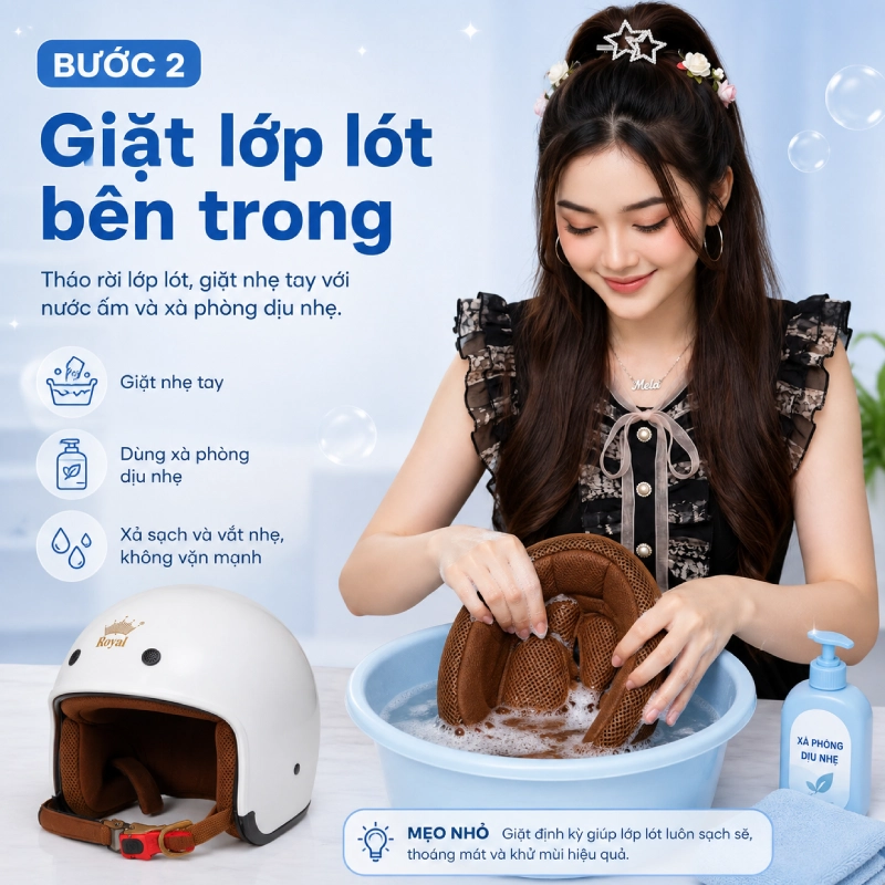 Bước 2: Giặt lớp lót bên trong