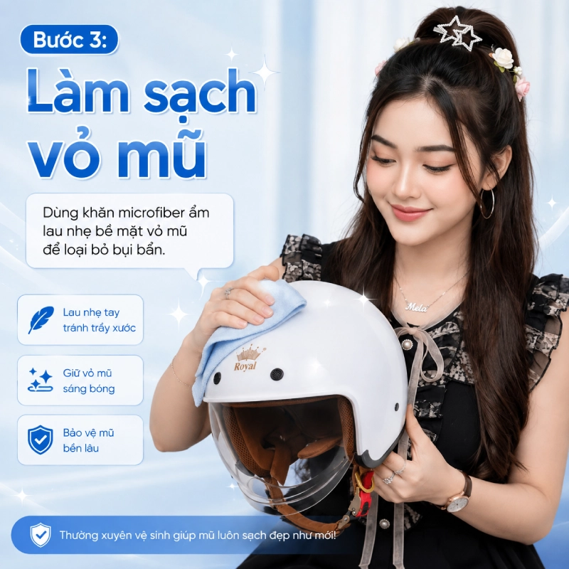 Bước 3: Làm sạch vỏ mũ