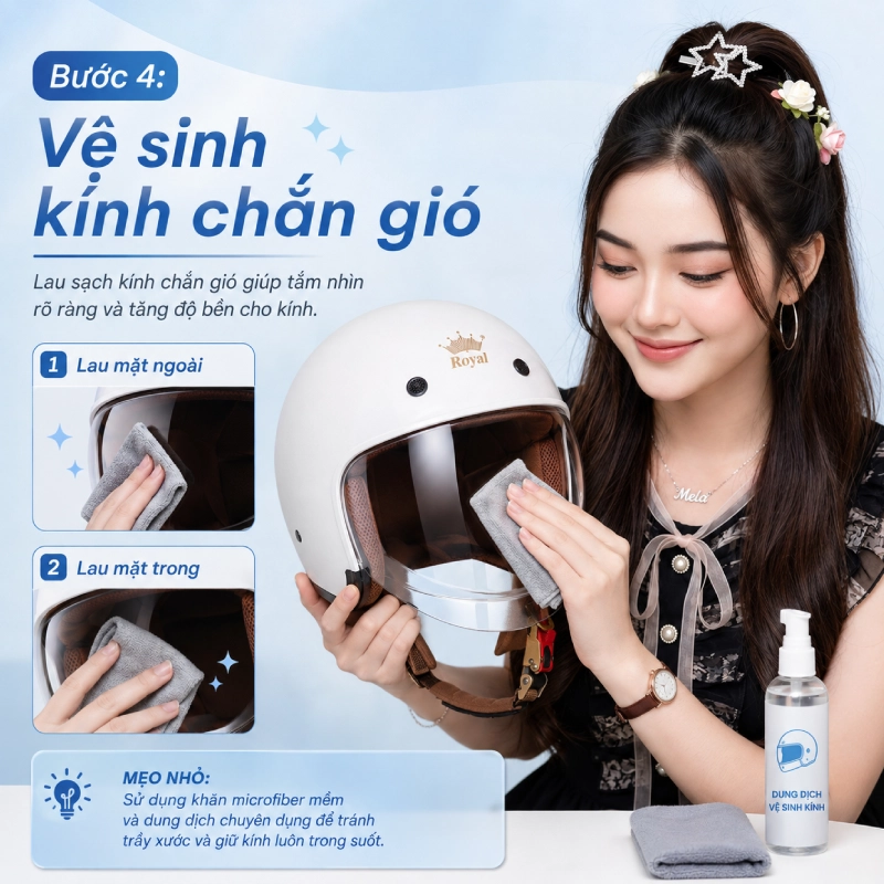 Bước 4: Vệ sinh kính chắn gió