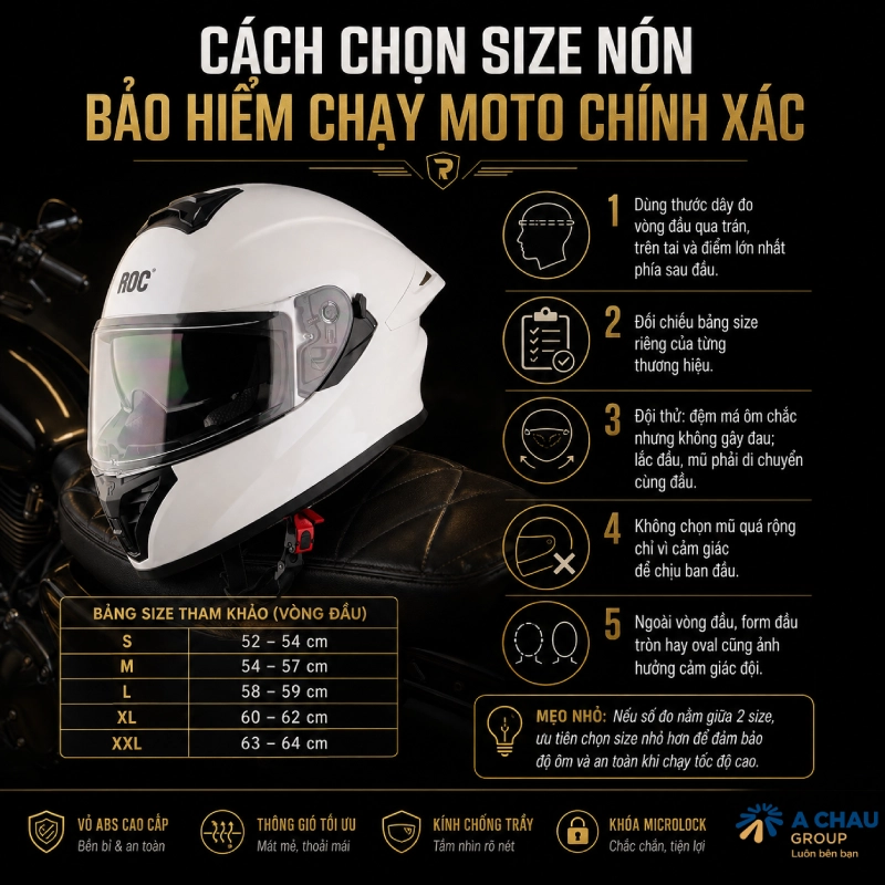 Cách chọn size nón bảo hiểm chạy moto chính xác