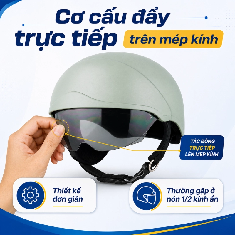 Mũ bảo hiểm kính ẩn là gì? Gồm những loại nào 3 Cơ cấu đẩy trực tiếp trên mép kính