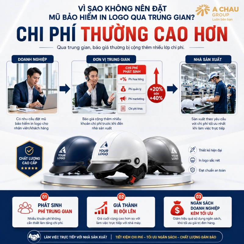 Có nên đặt mũ bảo hiểm in logo qua trung gian không? 3 Đặt mũ bảo hiểm in logo qua trung gian chi phí sẽ cao hơn