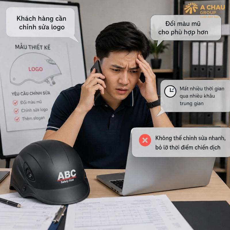 Có nên đặt mũ bảo hiểm in logo qua trung gian không? 5 Khó chủ động khi cần chỉnh sửa mẫu mũ và logo