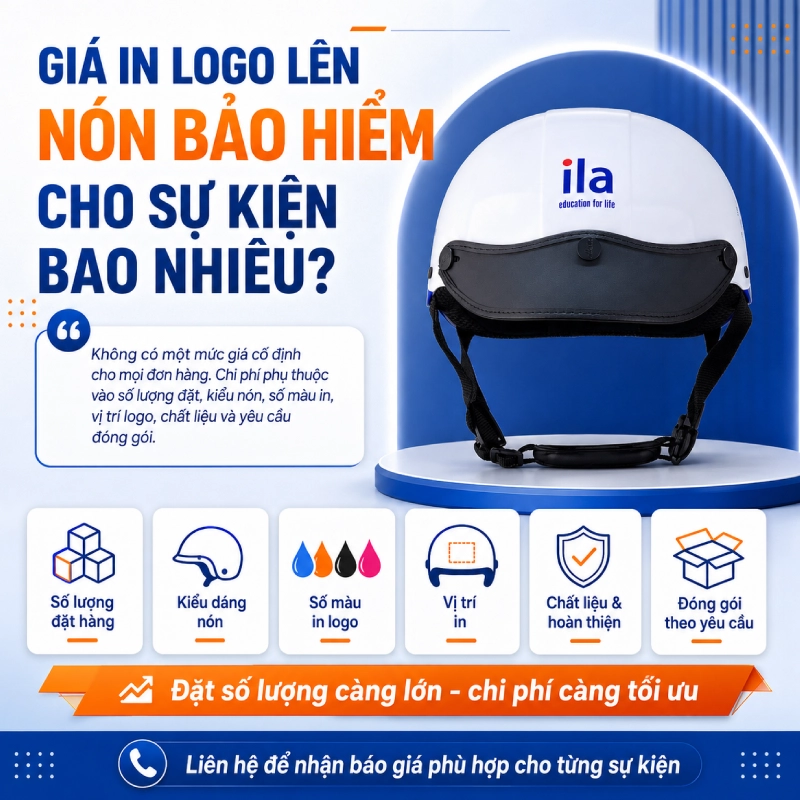 Giá in logo nón bảo hiểm cho sự kiện bao nhiêu?