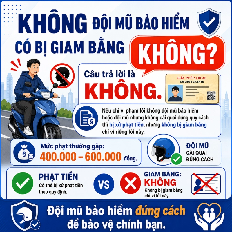 Không đội mũ bảo hiểm có bị giam bằng không?