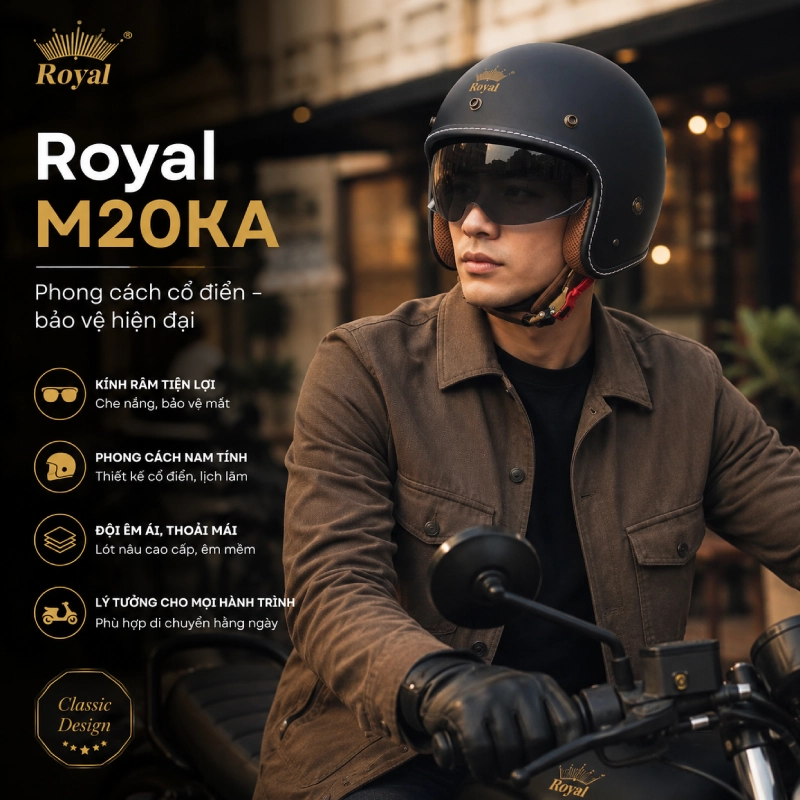 Mũ bảo hiểm nam có kính Royal M20KA