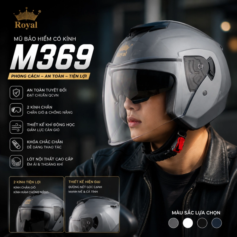 Mũ bảo hiểm 3/4 hai kính cho nam M369