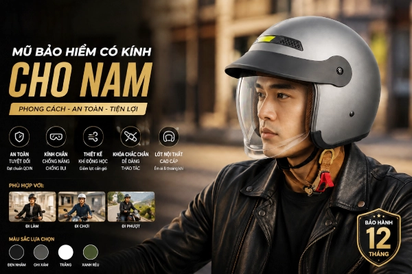 Mũ bảo hiểm có kính cho nam