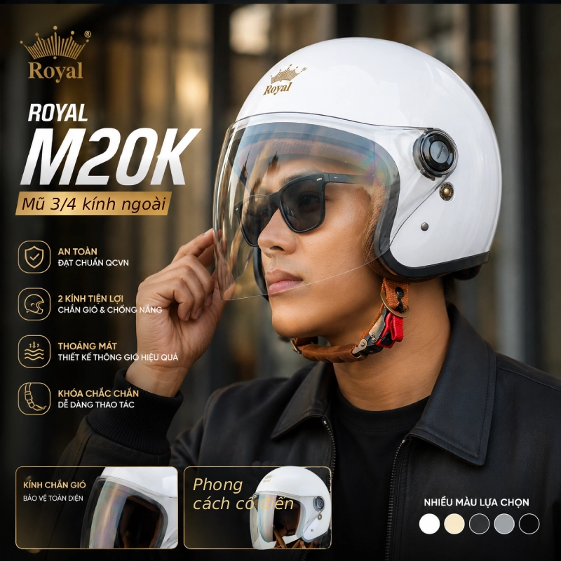 Mũ bảo hiểm có kính cho nam M20K