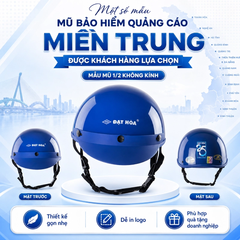 Một số mẫu mũ bảo hiểm quảng cáo tại miền trung được khách hàng lựa chọn dòng mũ 1/2 không kính