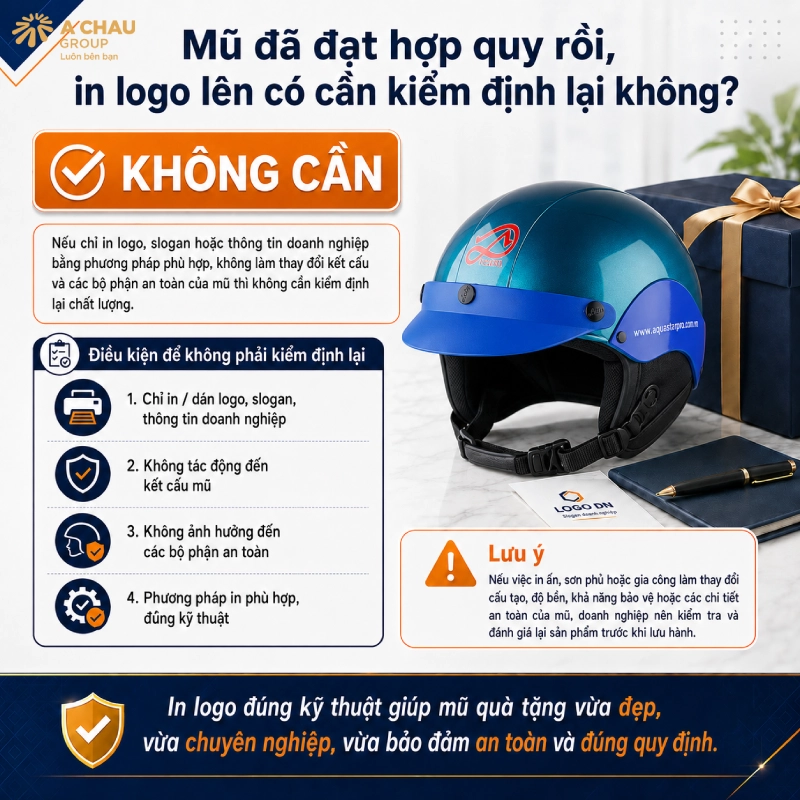Giải đáp: Mũ bảo hiểm quà tặng có cần kiểm định không? 3 Mũ đã đạt hợp quy rồi, in logo lên có cần kiểm định lại không?