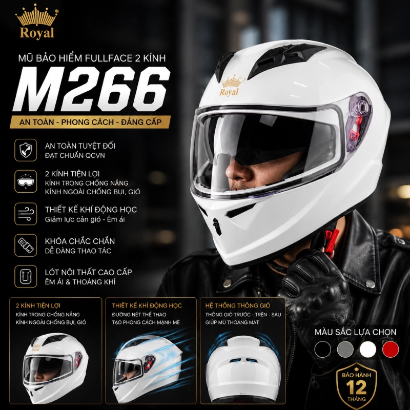 Mũ bảo hiểm có kính cho nam Royal M266