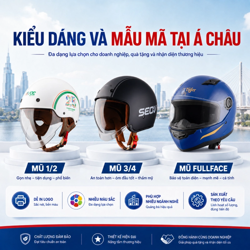 Kiểu dáng và mẫu mã mũ bảo hiểm quảng cáo in logo tại đà nẵng