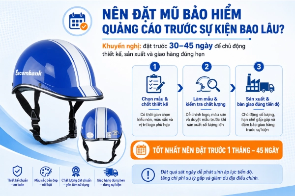 Nên đặt mũ bảo hiểm quảng cáo trước sự kiện bao lâu?