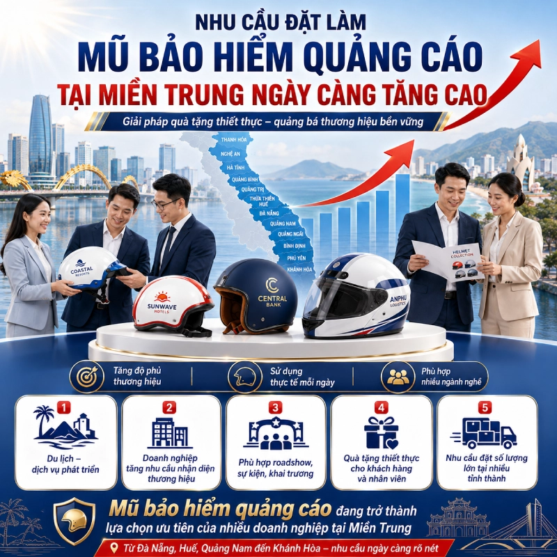 Nhu cầu đạt làm mũ bảo hiểm quảng cáo tại Miền Trung ngày càng tăng cao