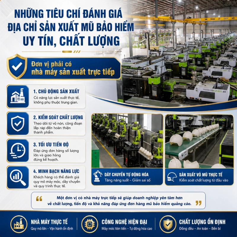 Địa chỉ sản xuất mũ bảo hiểm uy tín, chất lượng phải có nhà máy sản xuất trực tiếp