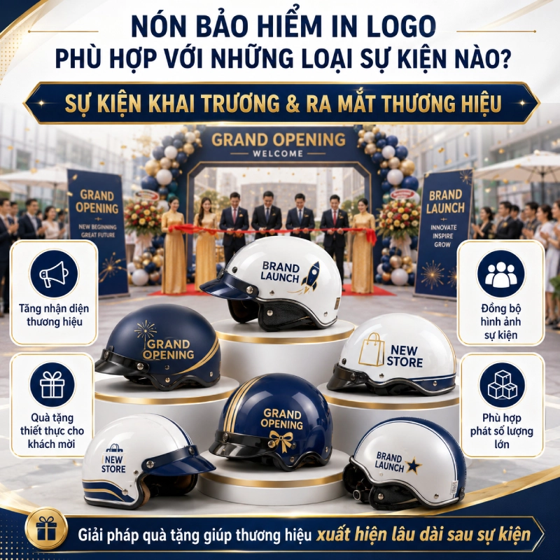Nón bảo hiểm in logo phù hợp với những loại sự kiện khai tưởng ra mắt