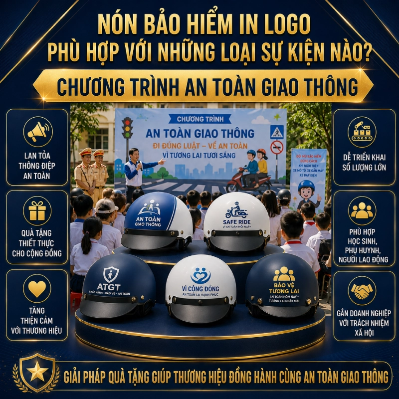 Nón bảo hiểm in logo phù hợp với những loại sự kiện Chương trình an toàn giao thông