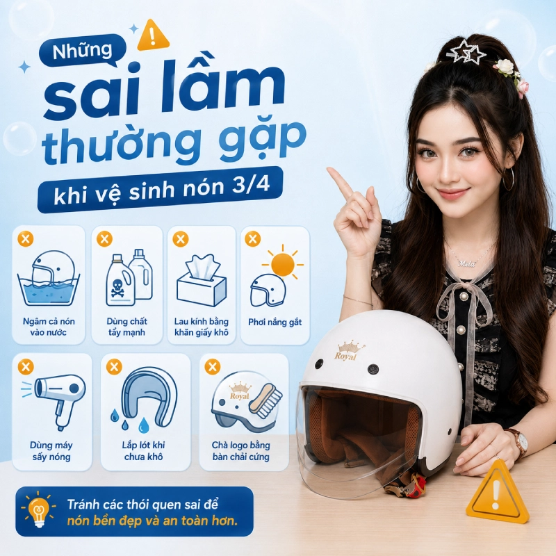 Những sai lầm thường gặp khi vệ sinh nón 3/4