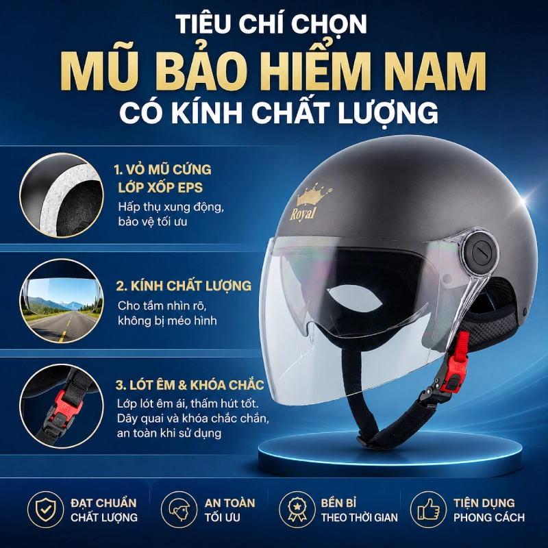Tiêu chí chọn mũ bảo hiểm nam có kính chất lượng