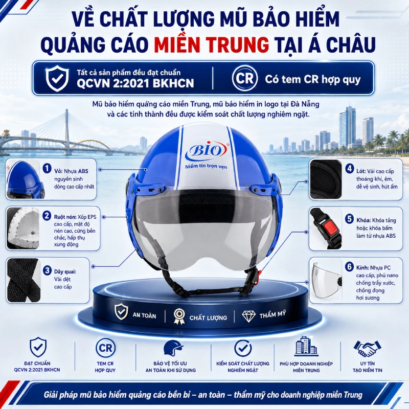 Về chất lượng mũ bảo hiểm quảng cáo miền trung tại Á Châu