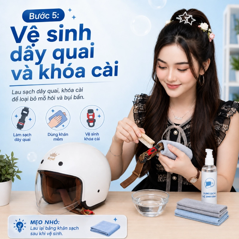 Bước 5: Vệ sinh dây quai và khóa cài