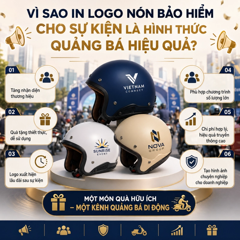 Vì sao in logo nón bảo hiểm cho sự kiện là hình thức quảng bá hiệu quả?