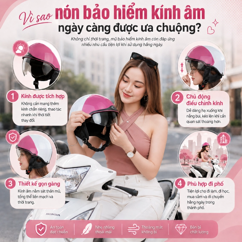 10 mẫu nón bảo hiểm kính âm đẹp nhất 2 Ưu điểm của mũ bảo hiểm kính âm là gì?