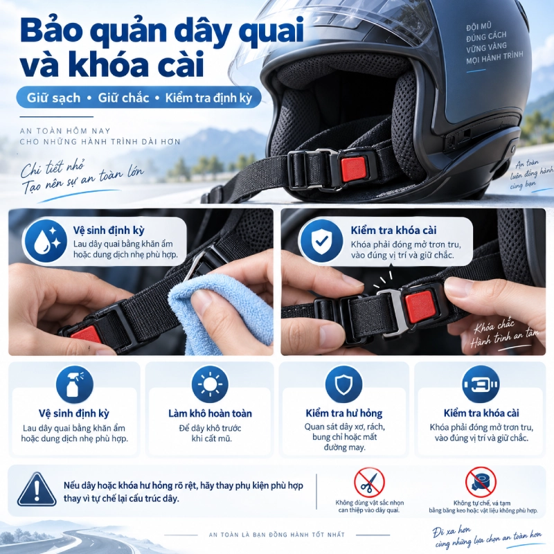 Cách bảo quản mũ bảo hiểm đúng cách giúp tăng tuổi thọ 11 Bảo quản dây quai và khóa cài