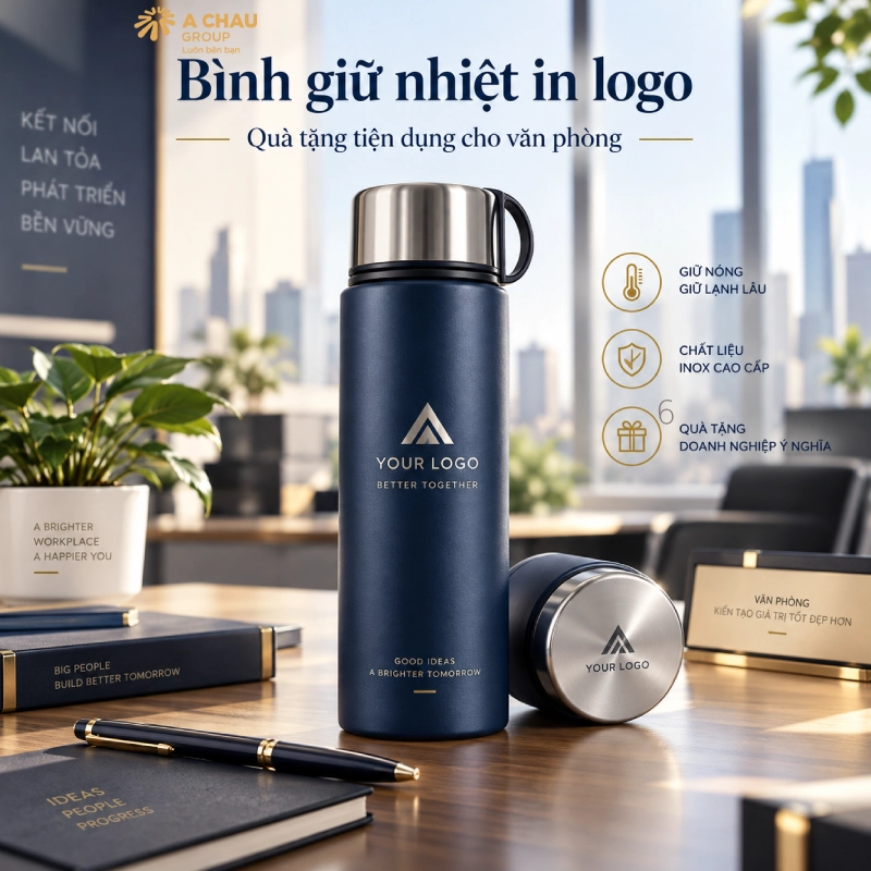 30 món quà khai trương văn phòng mới phồn thịnh phát tài lộc 23 Tặng Bình giữ nhiệt in logo