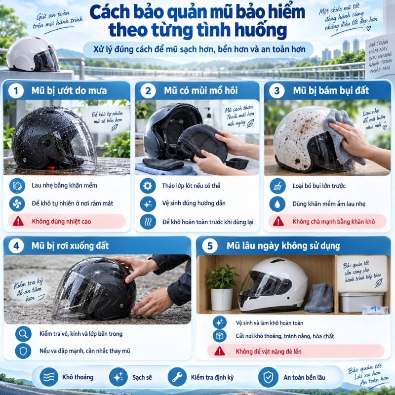 Cách bảo quản mũ bảo hiểm đúng cách giúp tăng tuổi thọ 15 Cách bảo quản mũ bảo hiểm theo từng tình huống