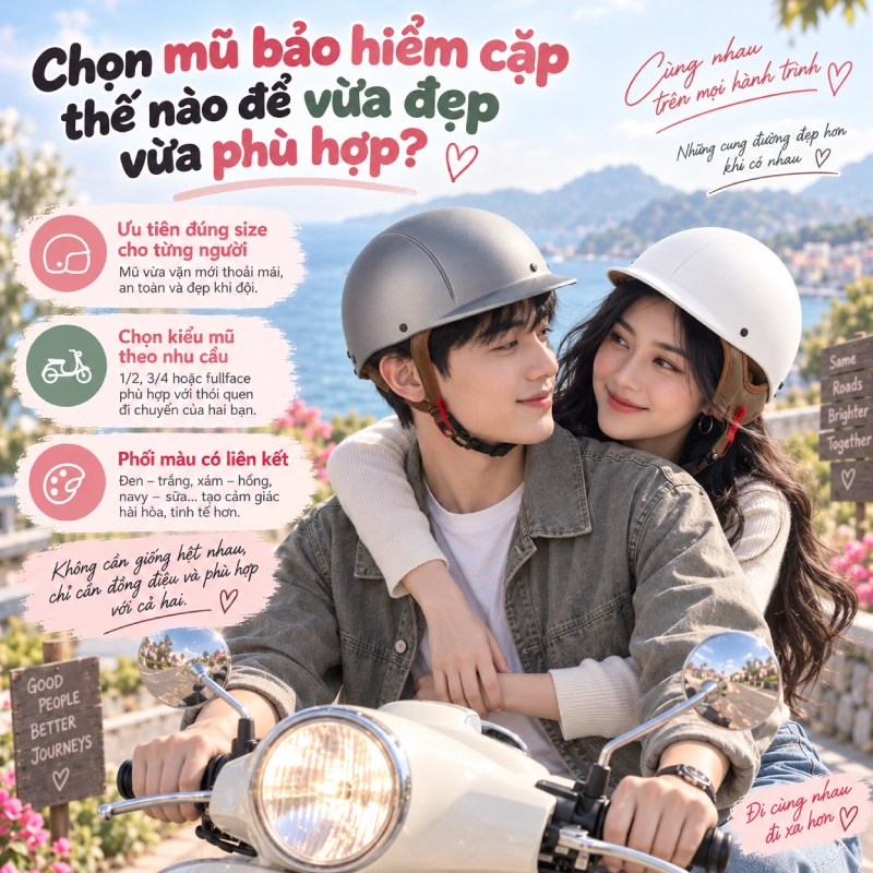 Chọn mũ bảo hiểm cặp thế nào để vừa đẹp vừa phù hợp?