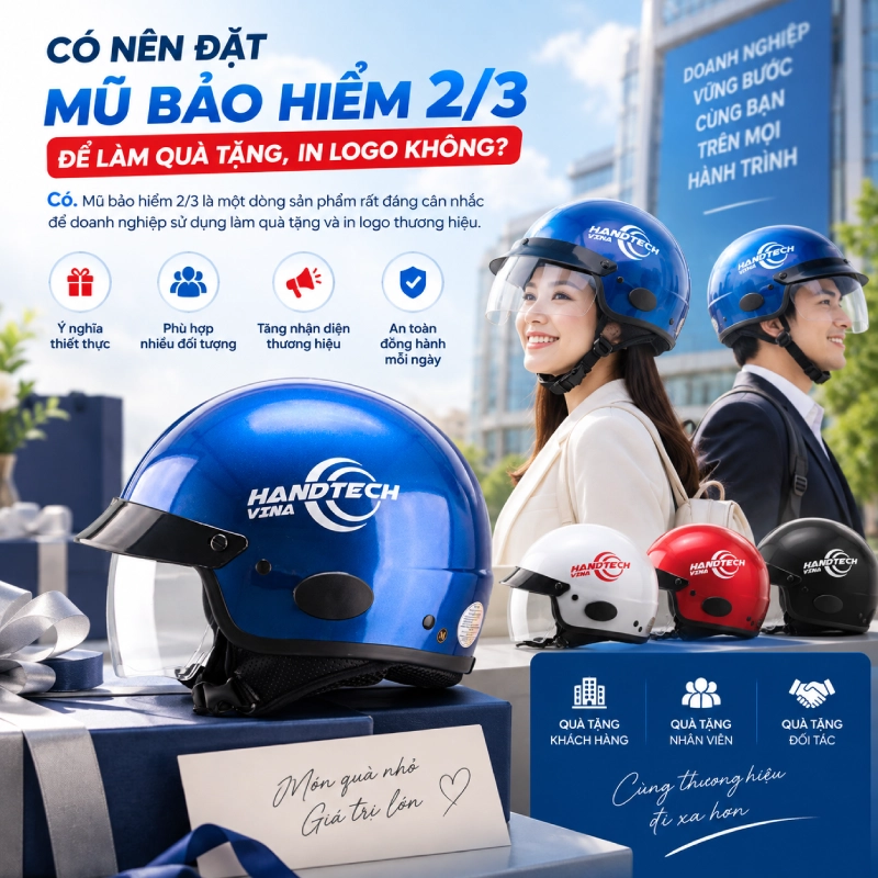 Có nên đặt mũ bảo hiểm 2/3 để làm quà tặng, in logo không?Có.