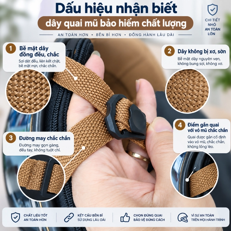 Chất liệu dây quai mũ bảo hiểm đạt tiêu chuẩn như thế nào 8 Dấu hiệu nhận biết dây quai mũ bảo hiểm chất lượng