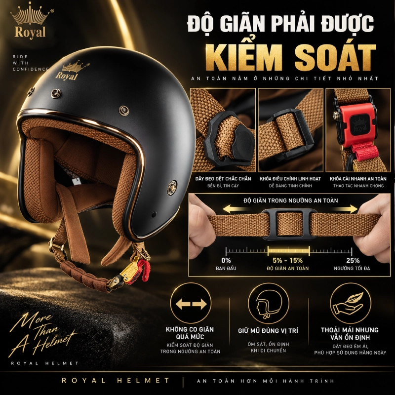 Chất liệu dây quai mũ bảo hiểm đạt tiêu chuẩn như thế nào 3 Độ giãn phải của dây quai mũ bảo hiểm phải được kiểm soát