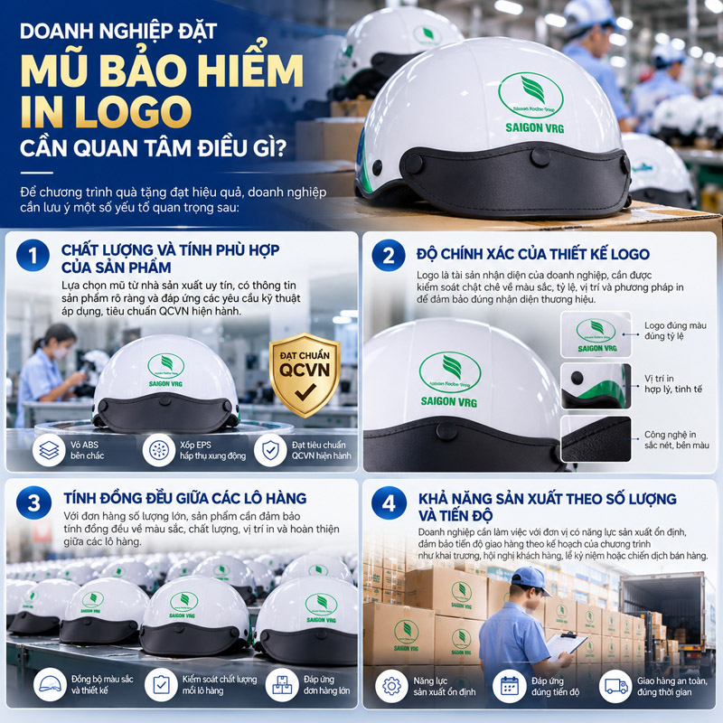 Doanh nghiệp đặt mũ bảo hiểm in logo cần quan tâm điều gì?