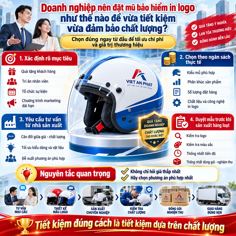 Doanh nghiệp nên đặt mũ bảo hiểm in logo như thế nào để vừa tiết kiệm vừa đảm bảo chất lượng?
