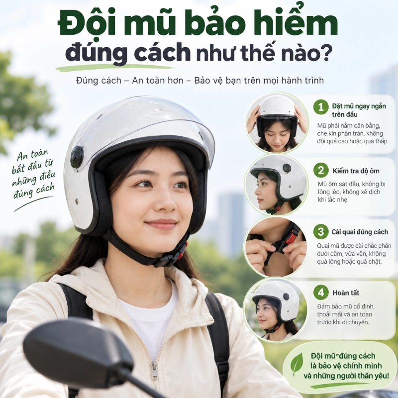 Quy định đội mũ bảo hiểm khi tham gia giao thông mới nhất 4 Đội mũ bảo hiểm đúng cách như thế nào?