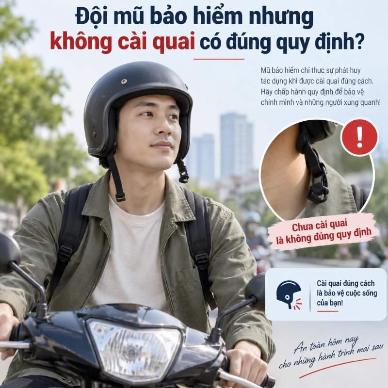 Quy định đội mũ bảo hiểm khi tham gia giao thông mới nhất 3 Khi đội mũ bảo hiểm nhưng không cài quai được xem là sai quy định